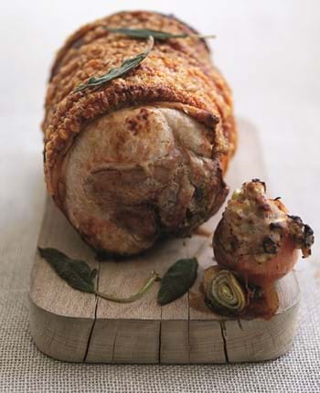 Roast Leg of Pork with Sage and Onion Stuffing Balls