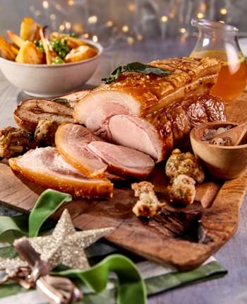 Roast Pork With Pear And Sausage Stuffing Balls