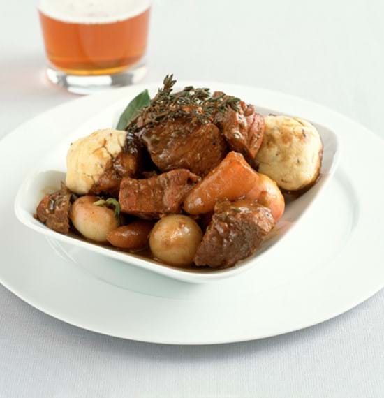 Beef and Beer Casserole with Caraway Seed Dumplings