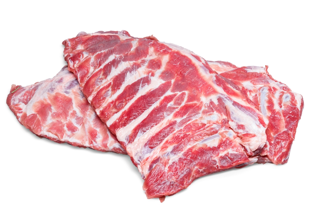 Pork spare ribs grilled and served in a catering setting 