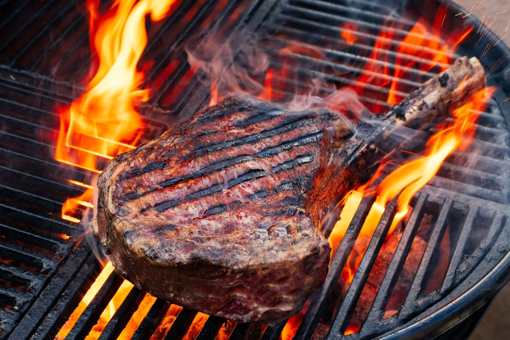 Bone-in rib steak côte de boeuf cut on the bone