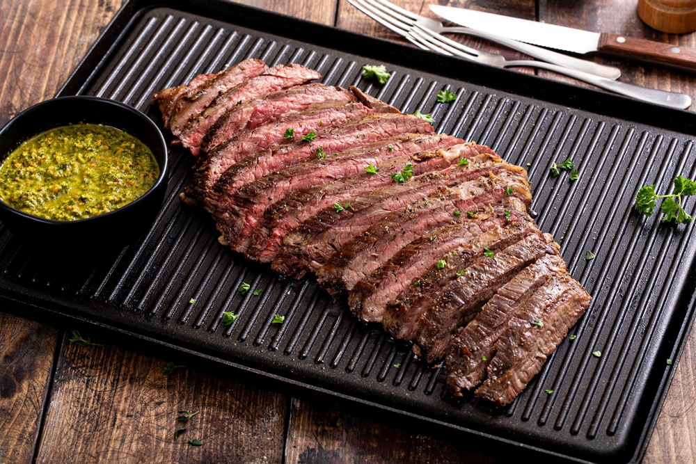 Beef PAD flank steak ready to cut