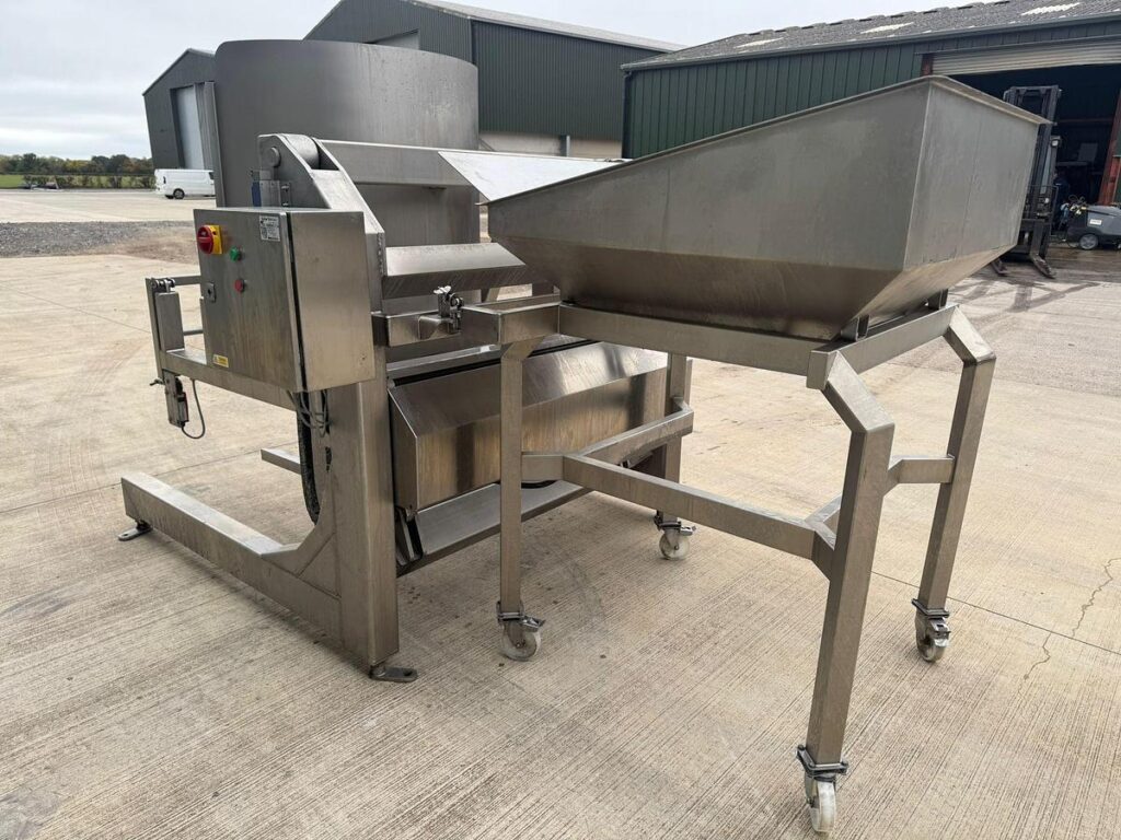 Used Syspal hydraulic tipper – stainless bin lifter for food factory